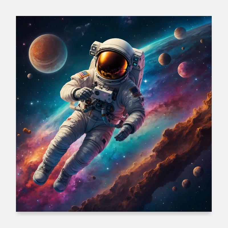 Astronaut on the road in space with planets Poster 24" x 24" (60x60 cm)