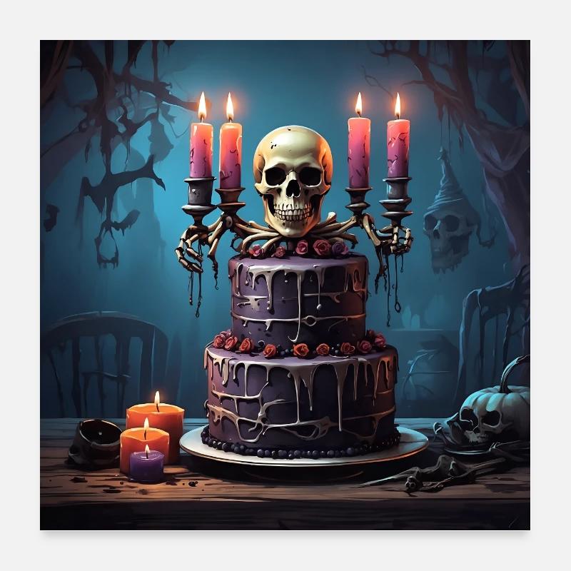 Heavy Birthday Skull with Birthday Cake Poster 24" x 24" (60x60 cm)