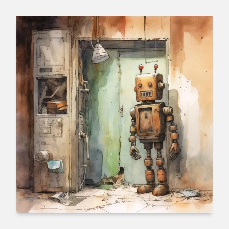 Alter rostiger verlassener Roboter 3 Poster 60x60 cm