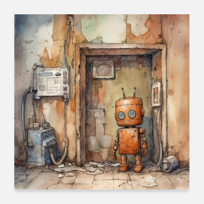 Alte rostige verlassene Roboter Poster 60x60 cm