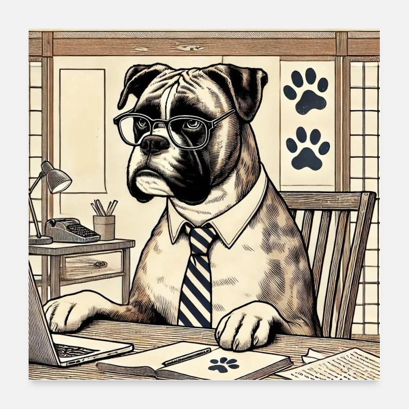 Boxer am Schreibtisch - Ukiyo-e Stil Poster 60x60 cm