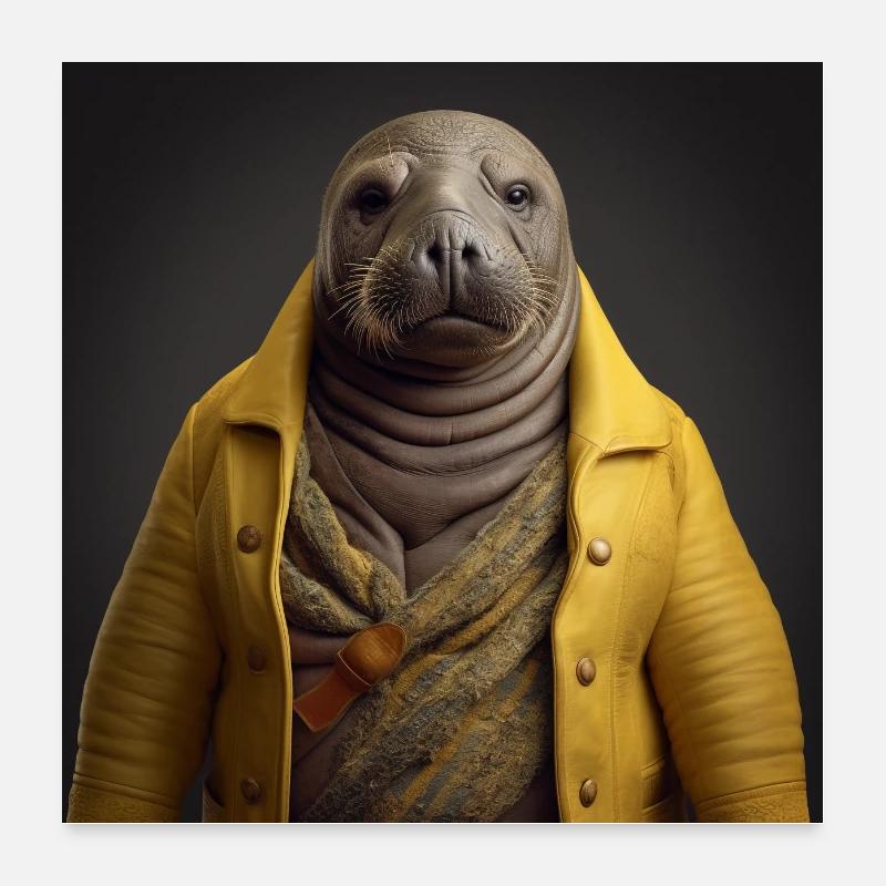 See-Elefant mit Lederjacke - Poster 60x60 cm - Weiß