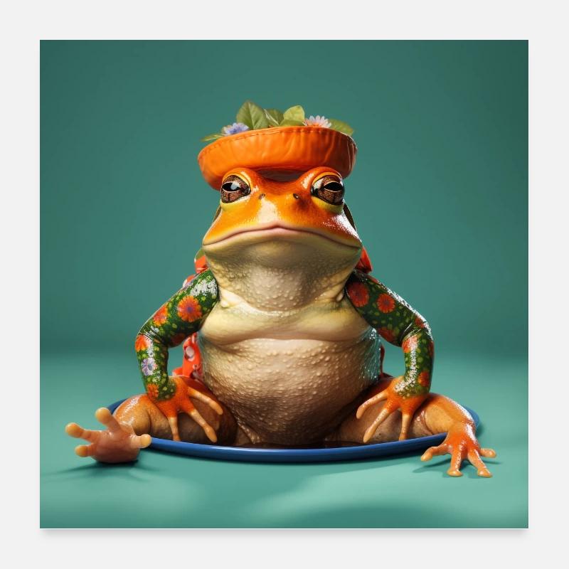 Grenouille sur une assiette Poster 60 x 60 cm