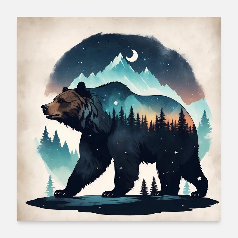 Grizzly Bear Kodiak Bear Brown Bear Silhouette Poster 24" x 24" (60x60 cm)