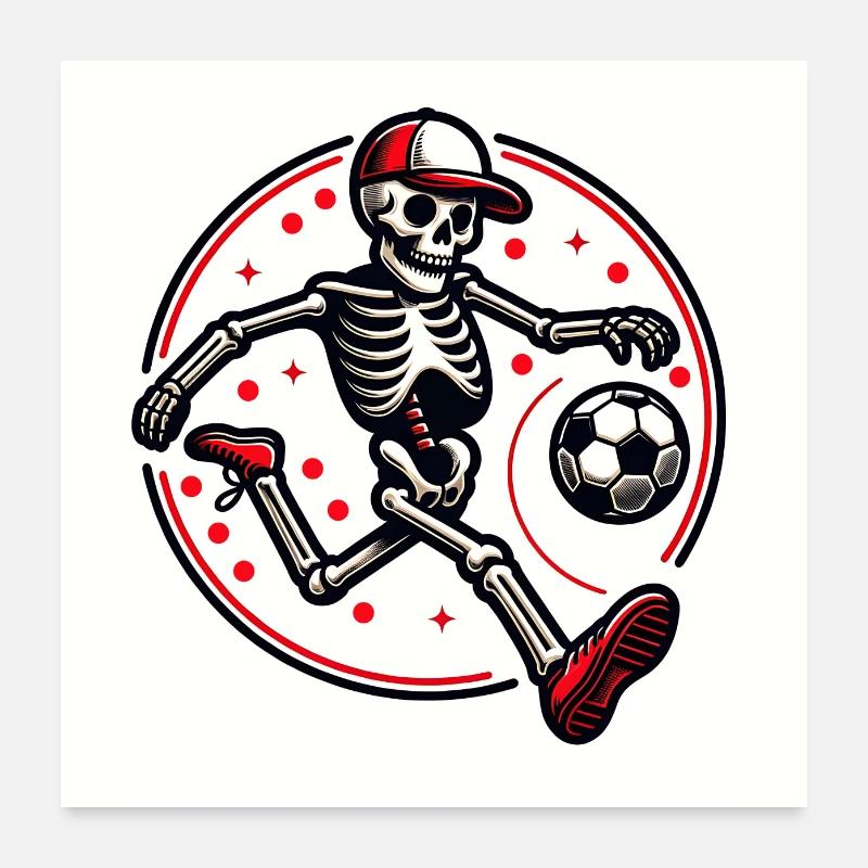 Skeleton with baseball cap playing football Poster 24" x 24" (60x60 cm)