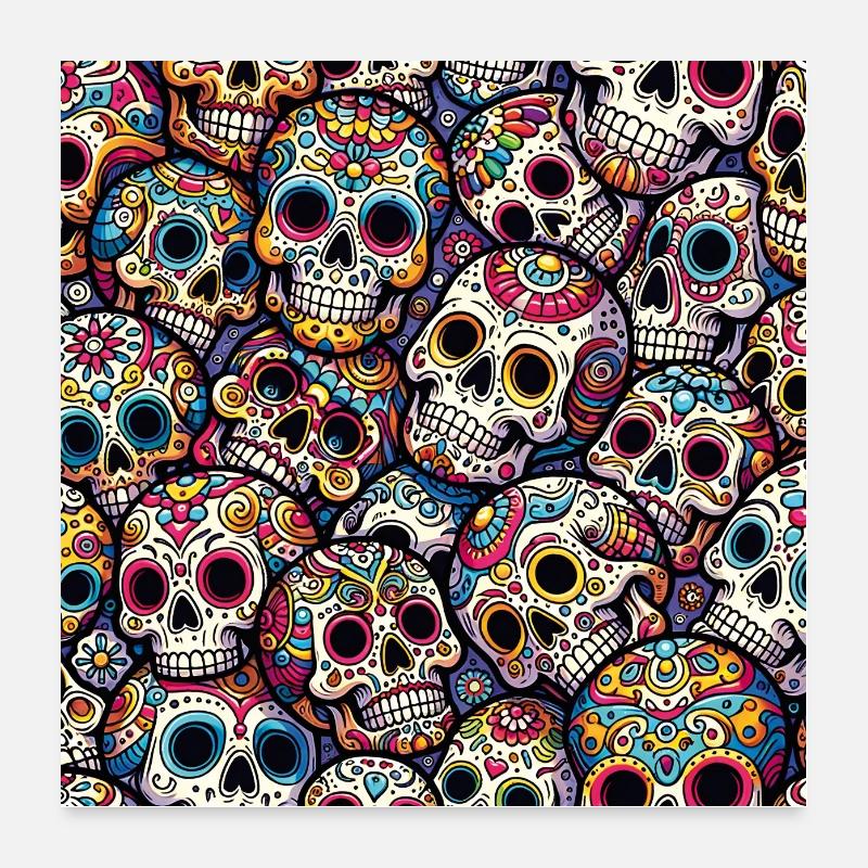 Buntes dekoratives Skullmuster Poster 60x60 cm