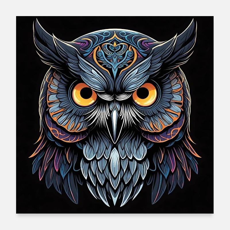 Dekorative unheimliche Eule Eulenportrait Poster 60x60 cm