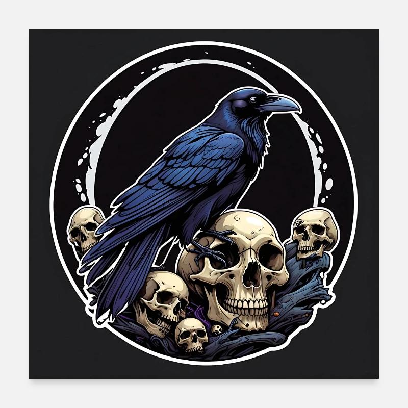 Big Raven Sitting on Sculls Poster 24" x 24" (60x60 cm)