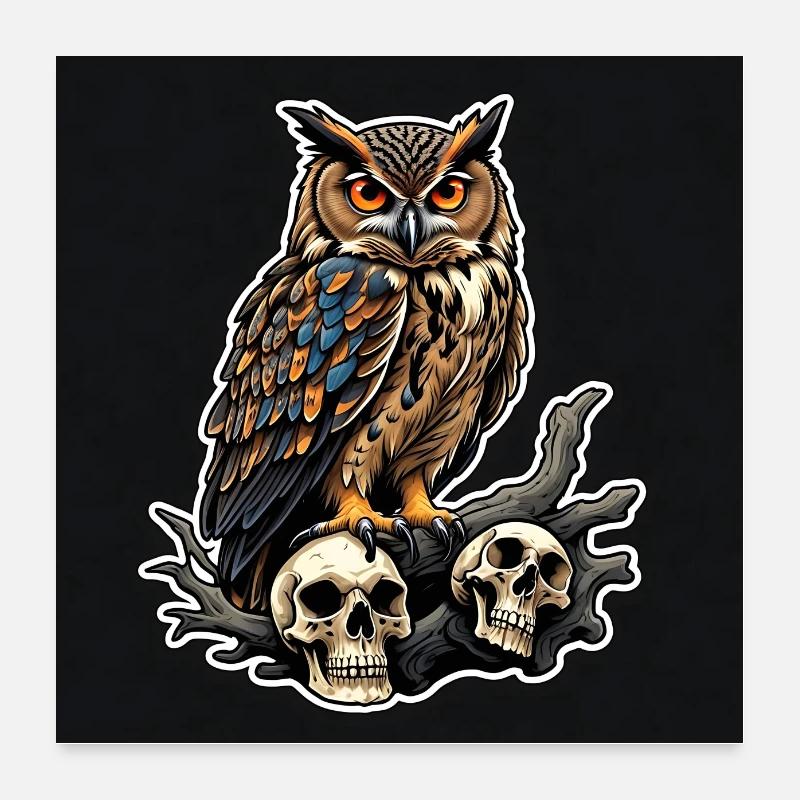 Owl sitting on sculls Poster 24" x 24" (60x60 cm)