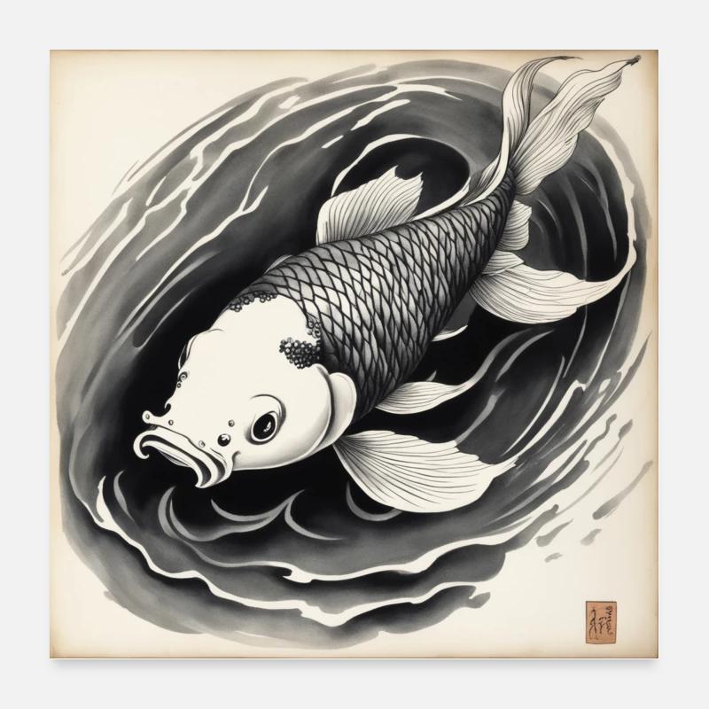 Koi 3 - Poster 60 x 60 cm - blanc