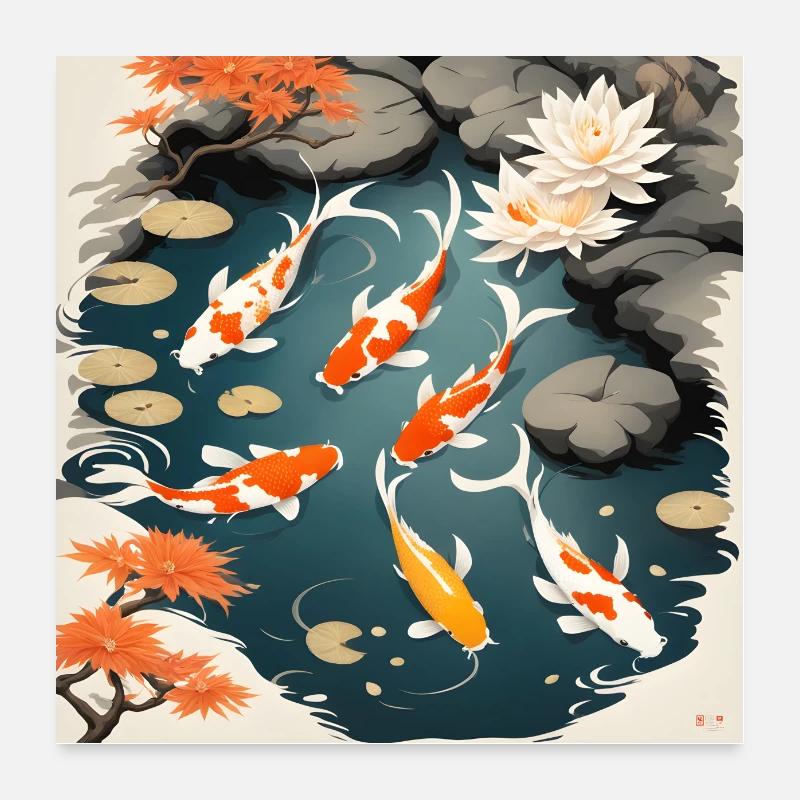 Étang de carpes koï 2 Poster 60 x 60 cm
