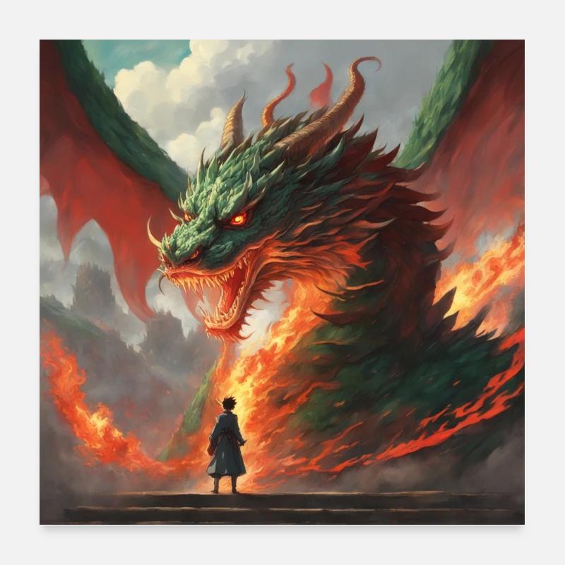 Anime Style Dragon - Red/green Poster 24" x 24" (60x60 cm)