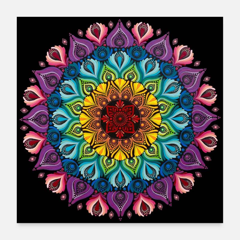 Regenbogen Mandala | Chakren | Punktkunst Poster 60x60 cm