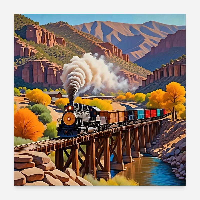 Locomotive à vapeur nostalgique avec wagons Poster 60 x 60 cm