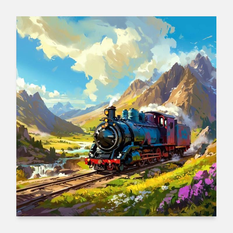 Nostalgische qualmende Dampflokomotive Poster 60x60 cm