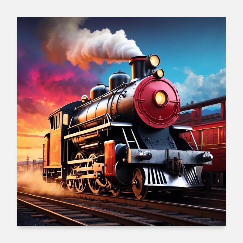Bunte nostalgische Dampflokomotive Poster 60x60 cm