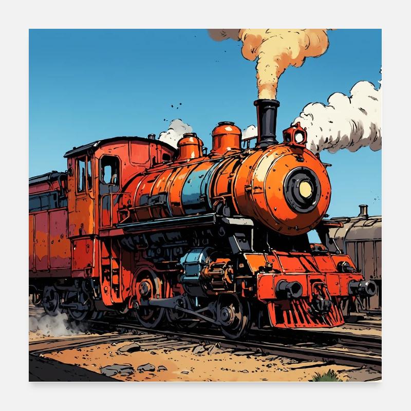 Locomotive nostalgique colorée Poster 60 x 60 cm