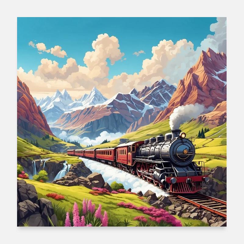 Nostalgischer Eisenbahnzug mit Dampflok Poster 60x60 cm