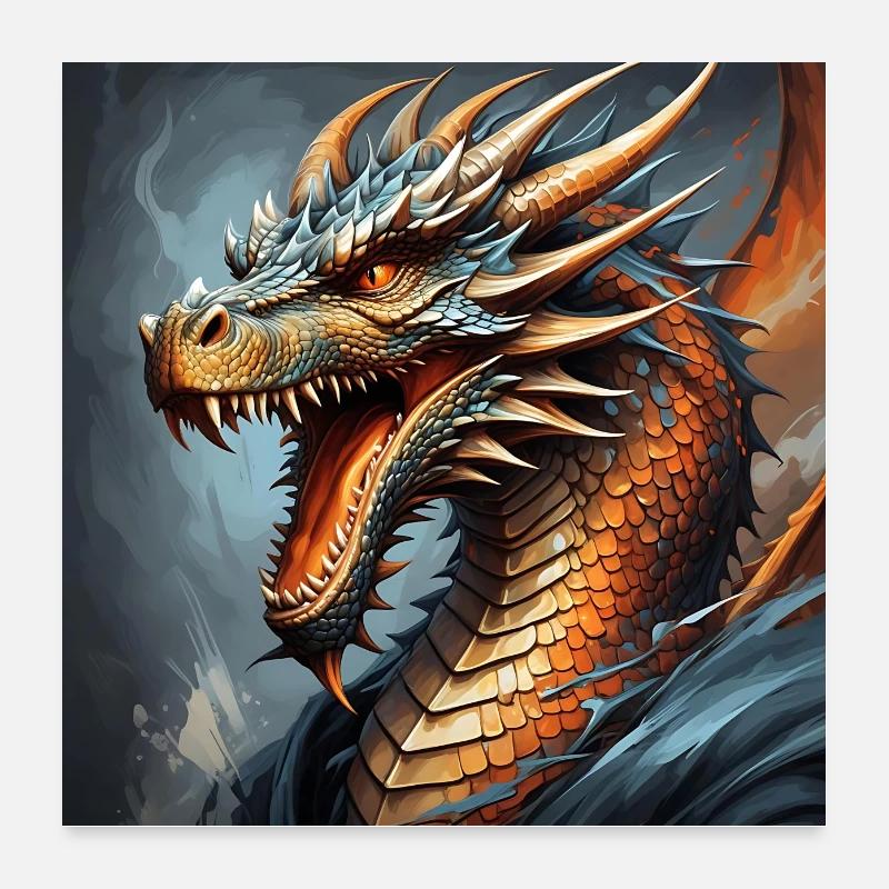 Angry Dragon Dragon Portrait Fire Dragon Poster 24" x 24" (60x60 cm)