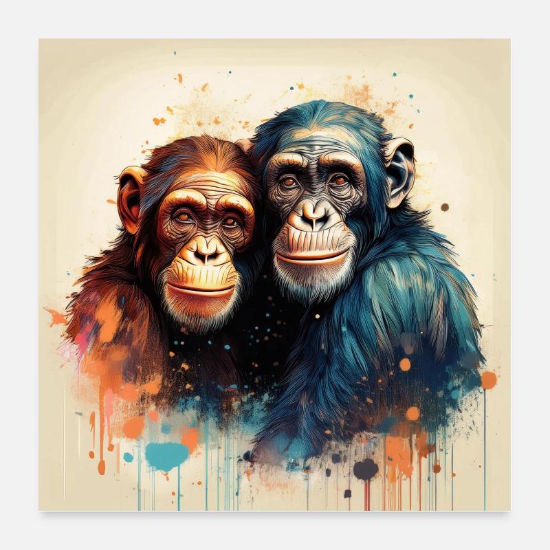 Verliebte Chimpansen - Poster 60x60 cm - Weiß