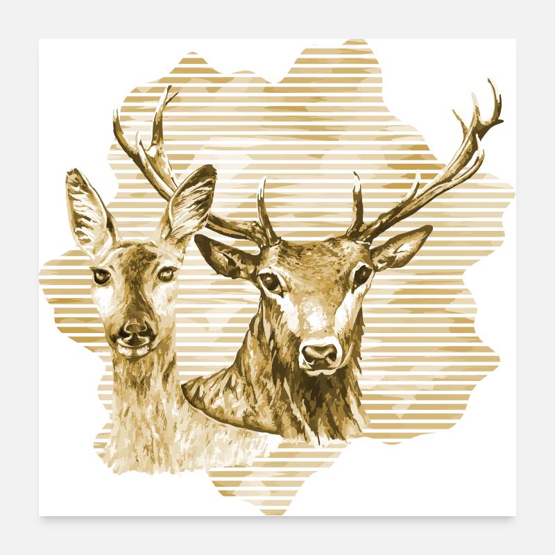 Cerf et biche - Poster 60 x 60 cm - blanc