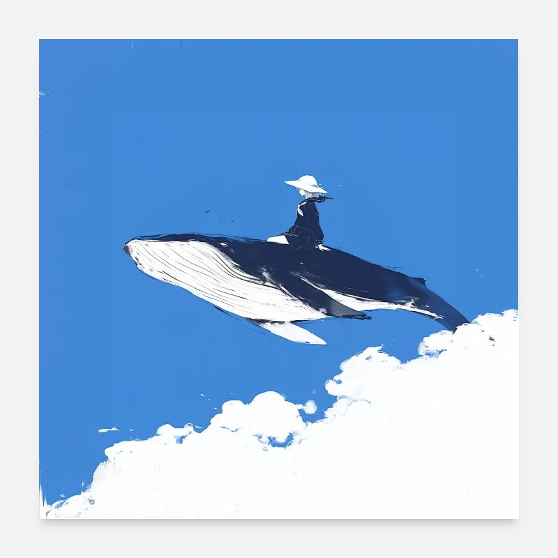 Rêve Celeste Baleine BD dans les nuages Poster 60 x 60 cm