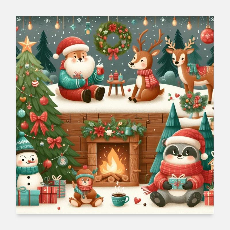 Winterwald der Tiere Poster 60x60 cm