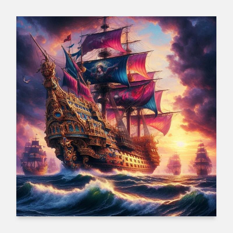 Bataille navale au coucher du soleil Poster 60 x 60 cm
