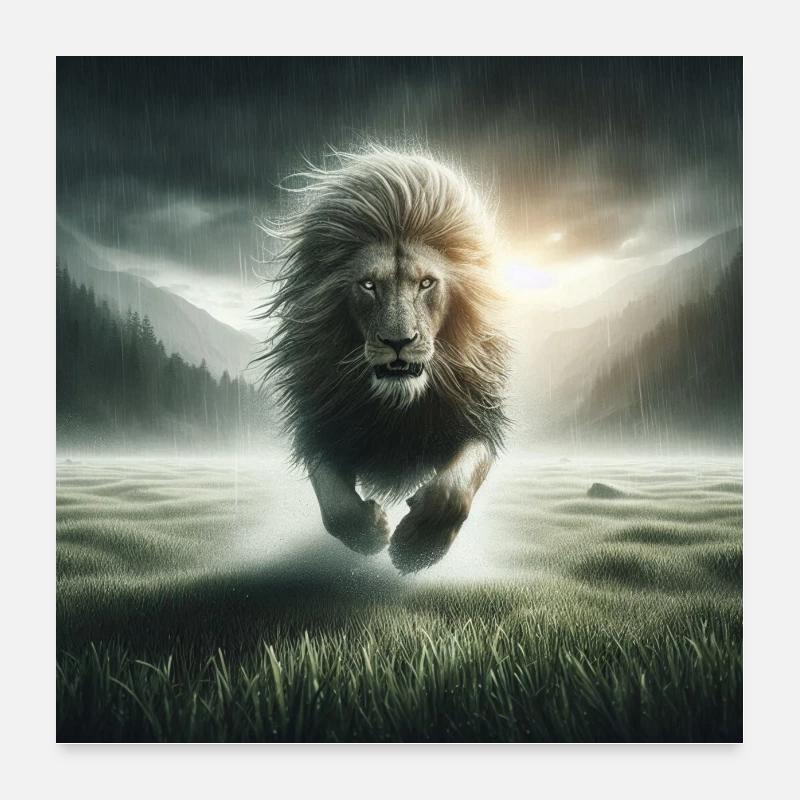 Wütender Löwe im Sturm 2 Poster 60x60 cm