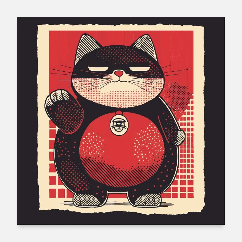 Maneki Glückskatze Poster Poster 60x60 cm