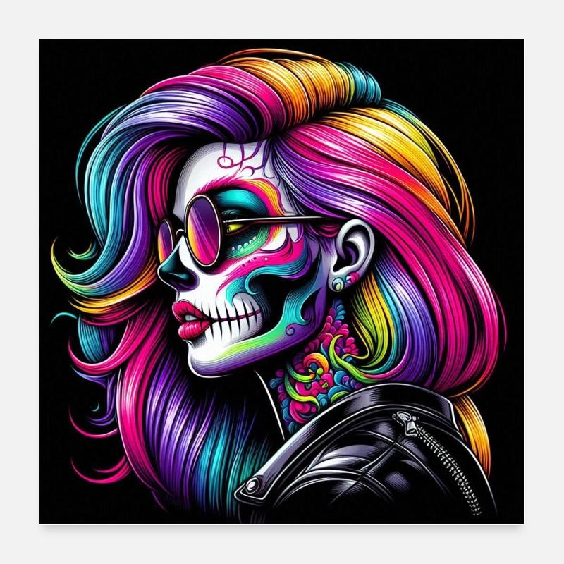 Colored Skull Lady 2 Poster 24" x 24" (60x60 cm)