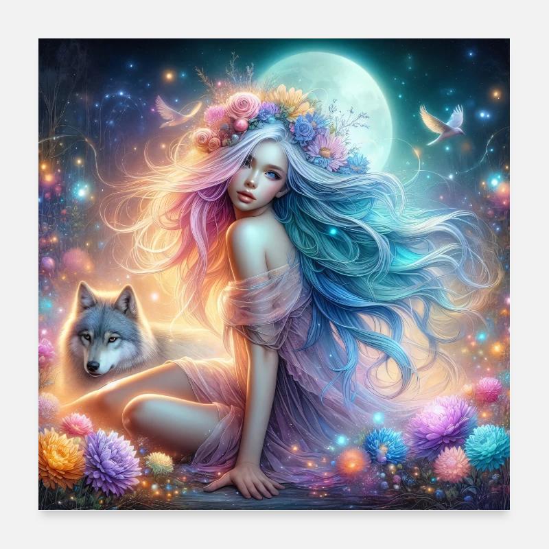 Feenzauber und Wolf Poster 60x60 cm