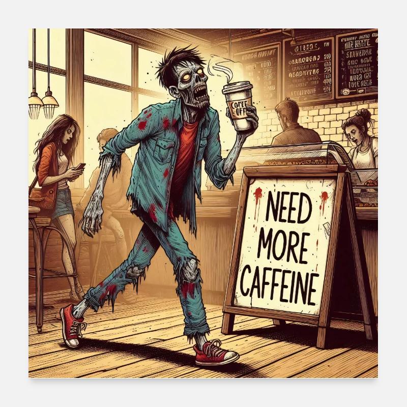 Zombie needs coffee Poster 24" x 24" (60x60 cm)