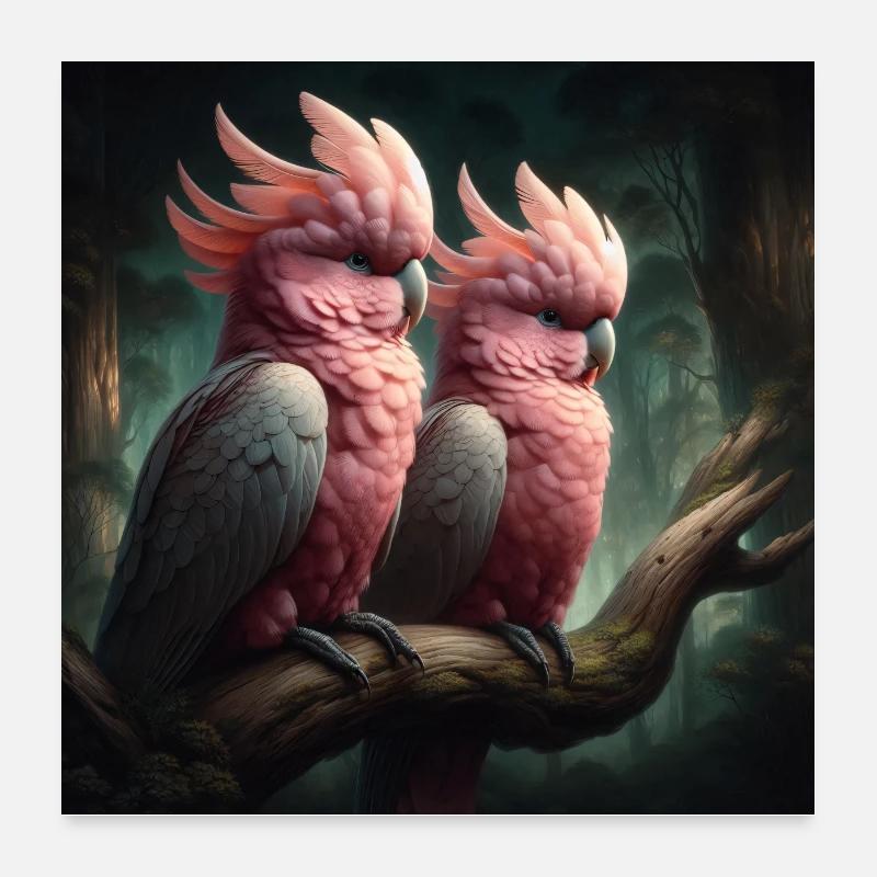 Perroquet rose dans la forêt Poster 60 x 60 cm