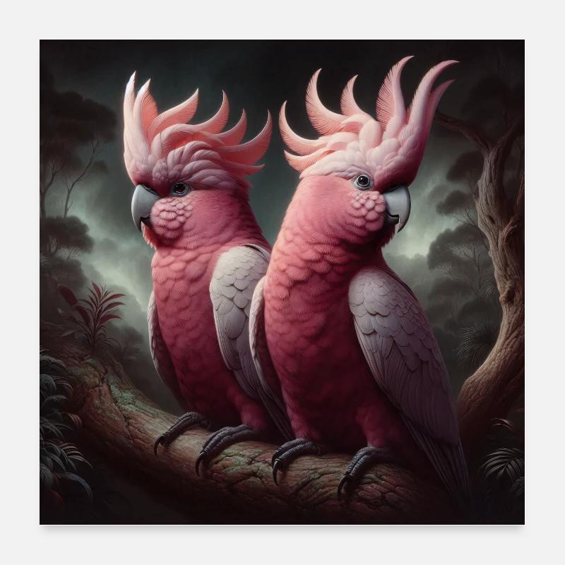 Perroquet rose dans la forêt 2 Poster 60 x 60 cm