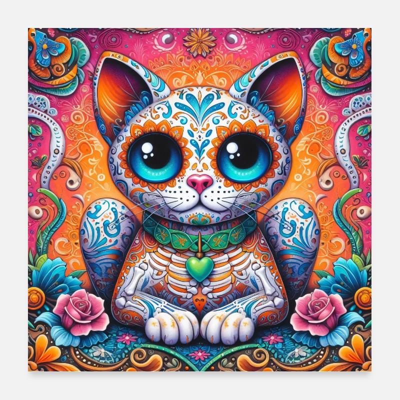 Dia de los Muertos Katze 3 Poster 60x60 cm