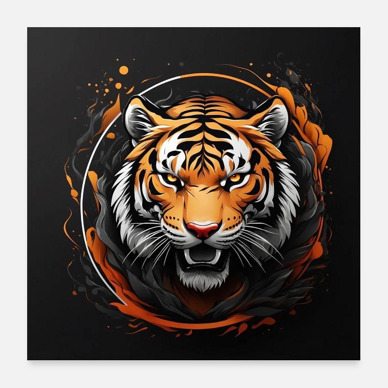 Tiger Portrait Big Cat Design Hissing Tiger Poster 24" x 24" (60x60 cm)