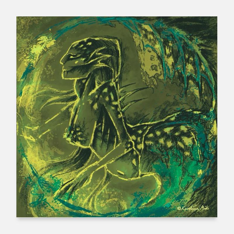 Wave Maiden Sirene Selbst gezeichnet Poster 60x60 cm