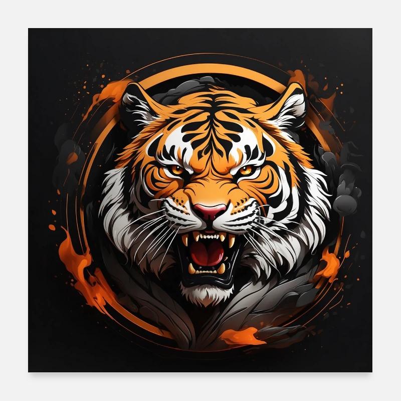 Fauchender Tiger Raubkatze Poster 60x60 cm