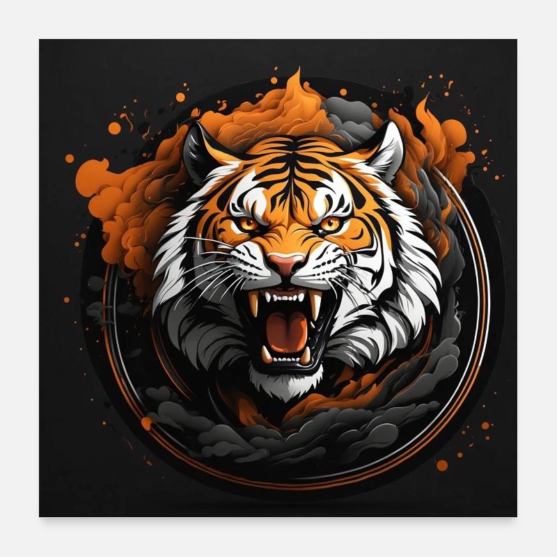 Fauchender Tiger Raubkatze Poster 60x60 cm