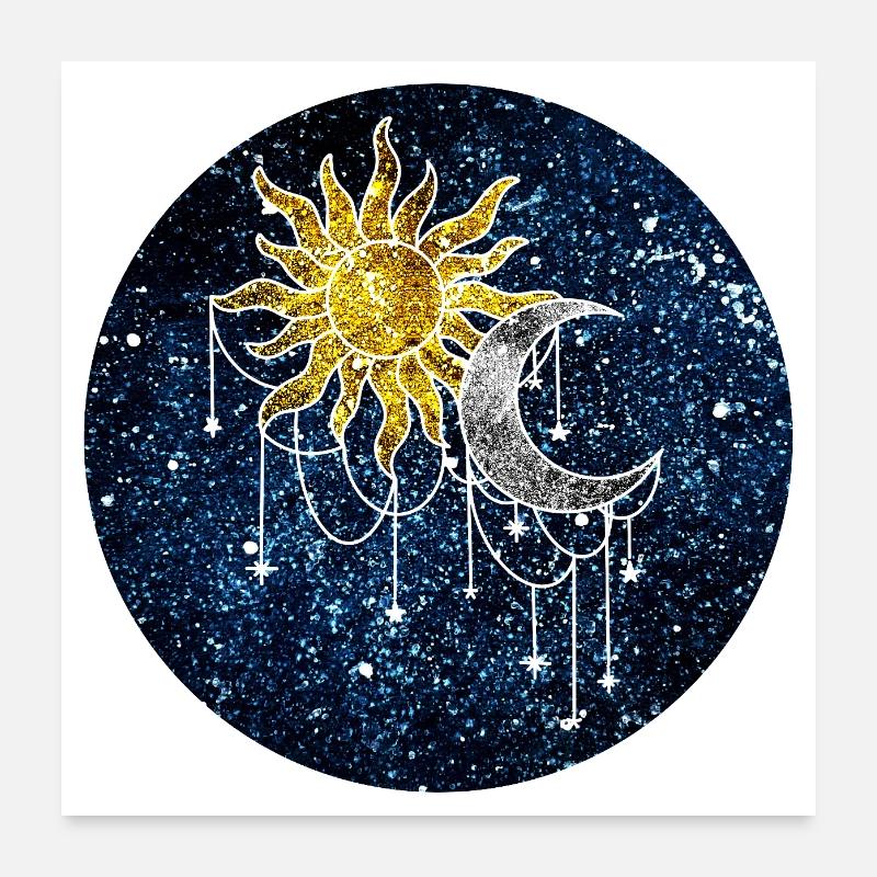 Kosmische Sonne und Mond Poster 60x60 cm