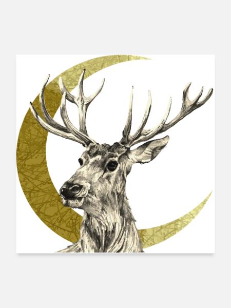 Cerf - Poster 60 x 60 cm - blanc - Devant