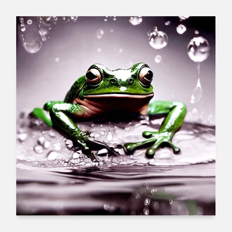 Green Tree Frog Water Puddle Drop Jump Poster 24" x 24" (60x60 cm)