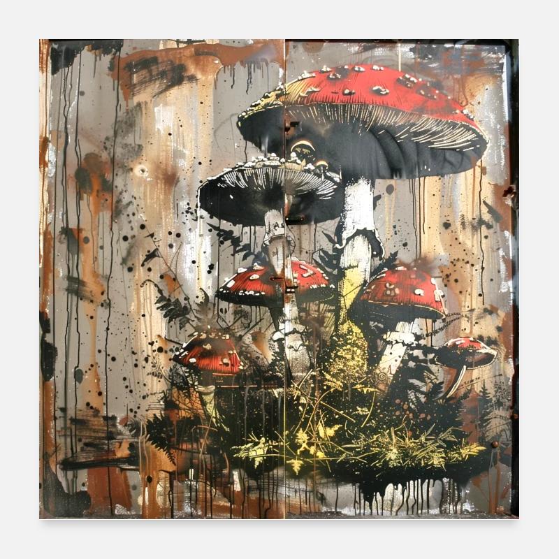 Graffiti, Toadstools, Mushrooms, Rust, Metal, Street Art - Poster 24" x 24" (60x60 cm) - white