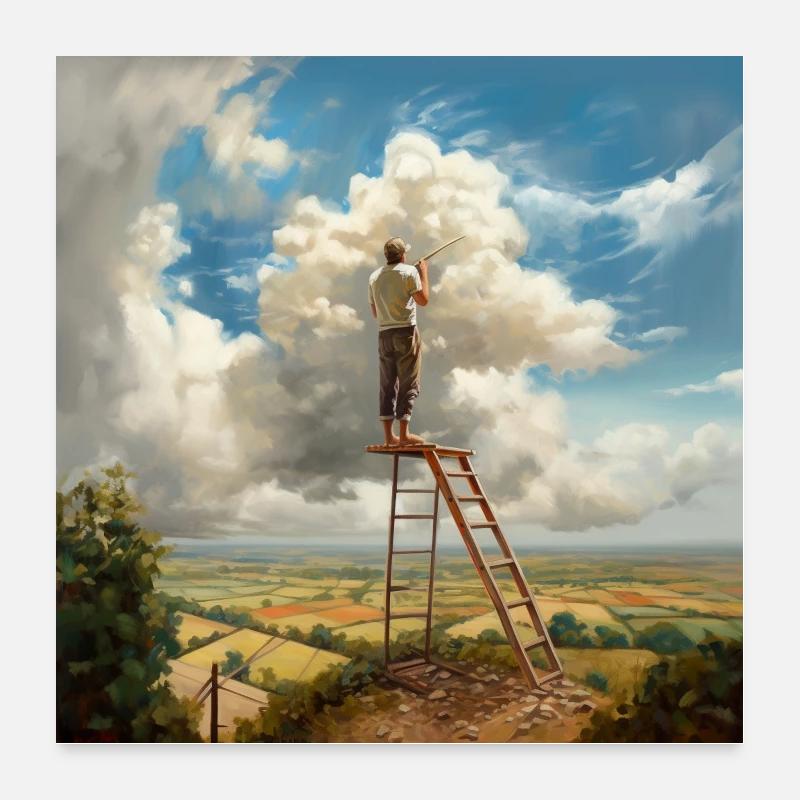 Cloud Painter Clouds Ladder Landscape Surreal Poster 24" x 24" (60x60 cm)