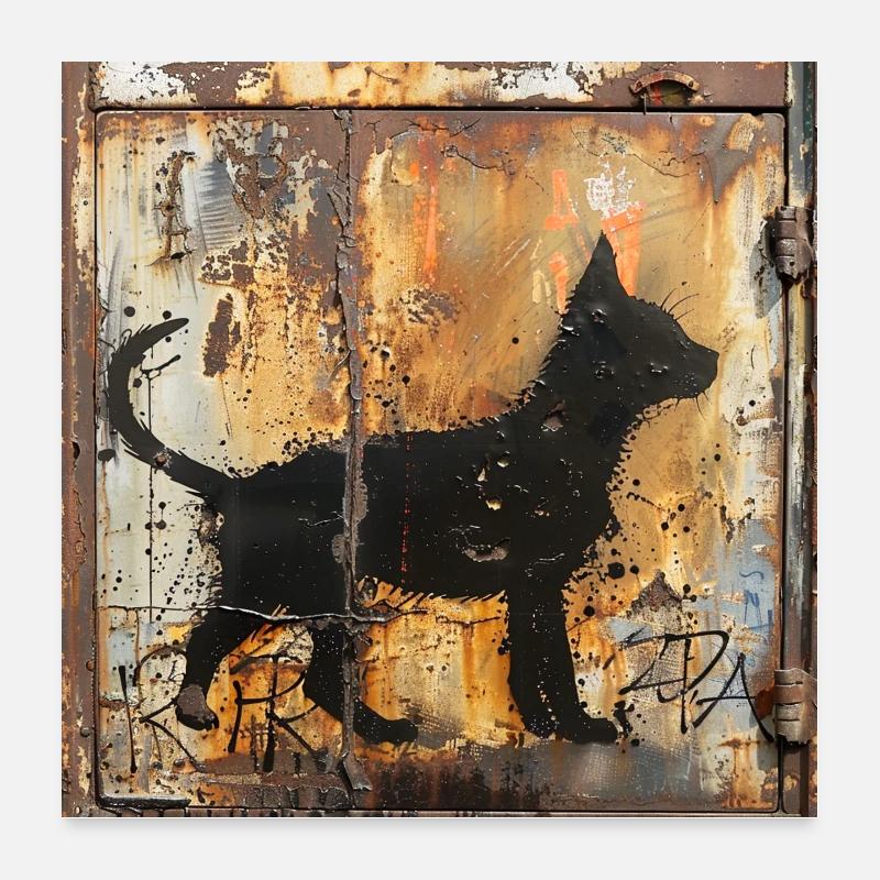 Graffiti Young Cat Silhouette Rust Metal Urban Poster 24" x 24" (60x60 cm)