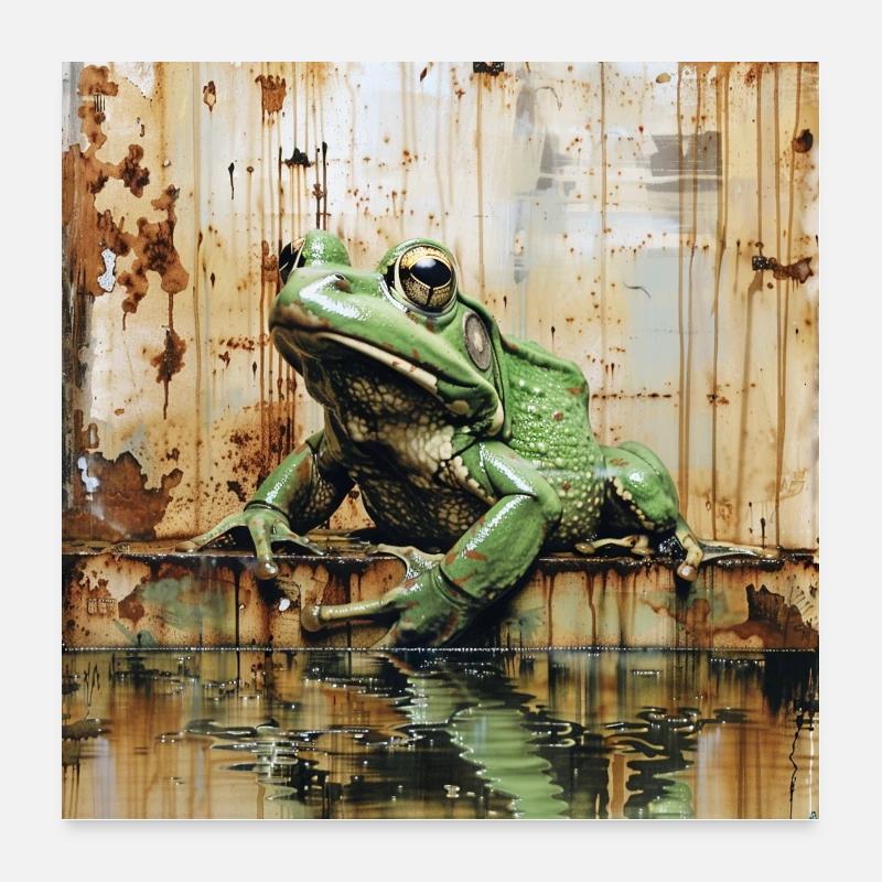 graffiti tree frog rust metal urban street art Poster 24" x 24" (60x60 cm)