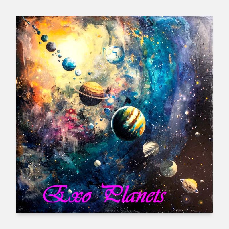 Exo Planets Lettering Universe Planetary Explorer Poster 24" x 24" (60x60 cm)