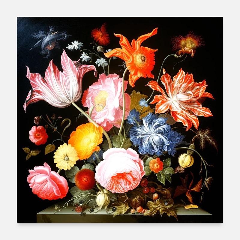 Composition florale vitale dans le style baroque flamand Poster 60 x 60 cm