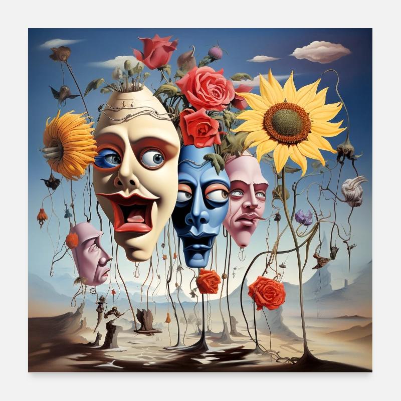 Masque Forêt des Rêves Fleuris Poster 60 x 60 cm